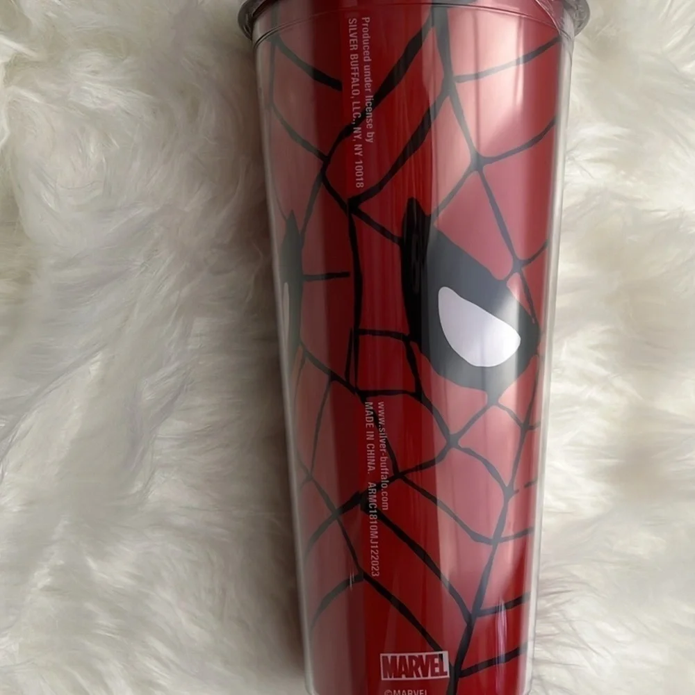 🆕 Marvel Spider-Man Plastic Cold Cup with Lid and Straw Topper 24 Ounces Travel